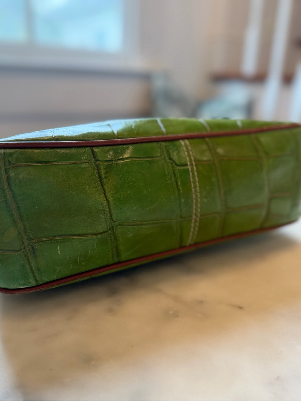 Dooney & Bourke Green Croc-Embossed Leather Shoulder Bag with Brown Trim - Picture 7 of 11
